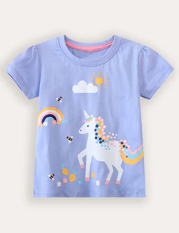 Rainbow Unicorn Print Short Sleeve T-Shirt